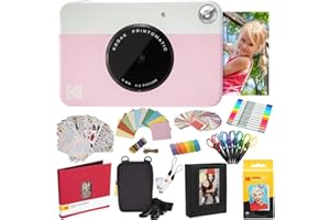 KODAK Printomatic Instant Camera (Pink) All-In-Bundle + Zink Paper (20 Sheets) + Case + Photo Album + 7 Sticker Sets + Markers + Scissors