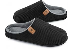 VeraCosy Men's Cosy Slip-on Slippers Corduroy Memory Foam Indoor House Shoes