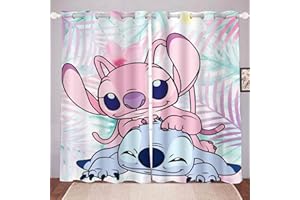 DDONVG Lilo & Stitch Verdunkelungsvorhänge, wasserdichte Stoffvorhänge Für Kinderzimmer, Stitch Anime Wohnzimmer Gardinen Sind Blickdicht Für Kinder Mädchen (6,150x166cm(BxH)/ 75x166cmx2)