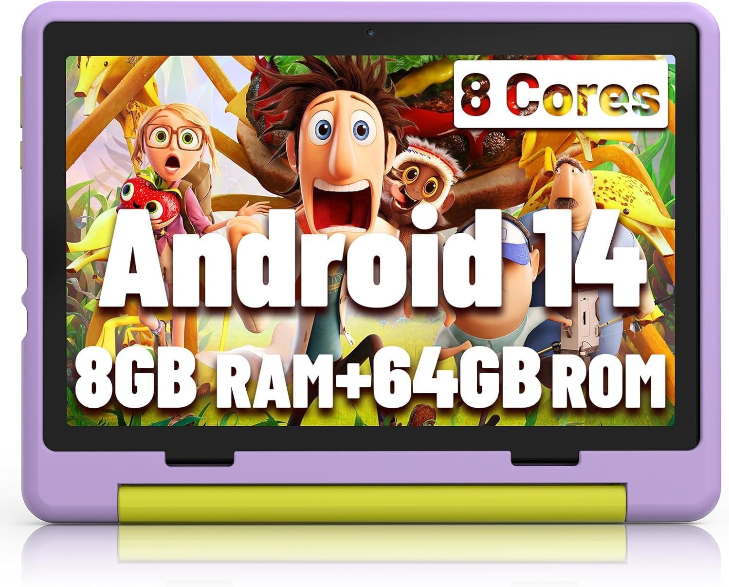MUISOO 10 Inch Kids Tablet, Android 14 tablet for kids with Octa Core Processor, 8GB RAM 64GB ROM 1TB TF, 5000mAh Battery, WiFi, Bluetooth, Type-C, Kids Tablets with 8+5MP Dual Camera (Purple)