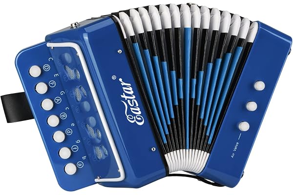 Eastar Jouet Accordéon 10 Touches Bouton Instrument des Lumières pour Enfants, Accordéon Léger Entièrement Fonctionnel pour Garçons et Filles, Bleu