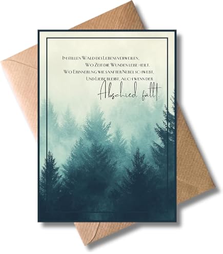 Edition Seidel Premium Trauerkarte Mit Umschlag – Beileidskarte Wald Nebel Vögel, 17 X 11,5 Cm, Hochwertiger Druck