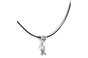 STRASS & PAILLETTES Collier cordon noir pendentif ruban argenté hope lutte contre le cancer