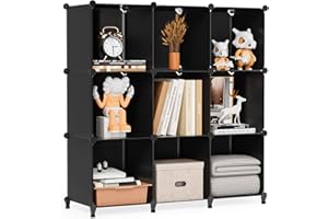 FUNLAX Cubo de Almacenamiento 9 Compartimentos, Estante de Almacenamiento Sistema Modular Estante Almacenamiento Adecuado para Sala de Estar Porche Baño Armario Dormitorio - Negro