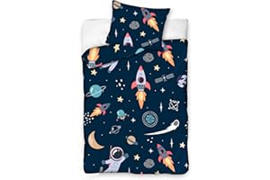 BELIKATO Kinderbettwäsche 100x135 aus 100% Baumwolle mit Weltraum Astronaut Motiven - Kinder Bettwäsche und Baby Bettwäsche Set für Jungen mit Kopfkissen- und Bettdeckenbezug (100 x 135 und 40 x 60)