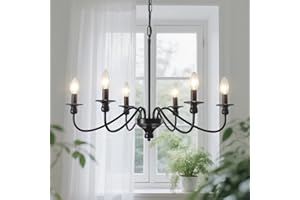 ‎LXWNYY Kronleuchter Schwarz, 6 Flammig Klassisch Kerze Vintage Pendelleuchte Esstisch mit E14 Fassung, Modern Kronleuchter Hängelampe Wohnzimmer Hängend Lampe für Schlafzimmer Küche Flur, Höhenverstellung