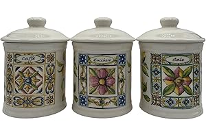 GICOS SRL GICOS IMPORT EXPORT SRL tris set 3 pz barattoli in ceramica 12 * 15 cm sale zucchero caffè terra e sole TAW-828447