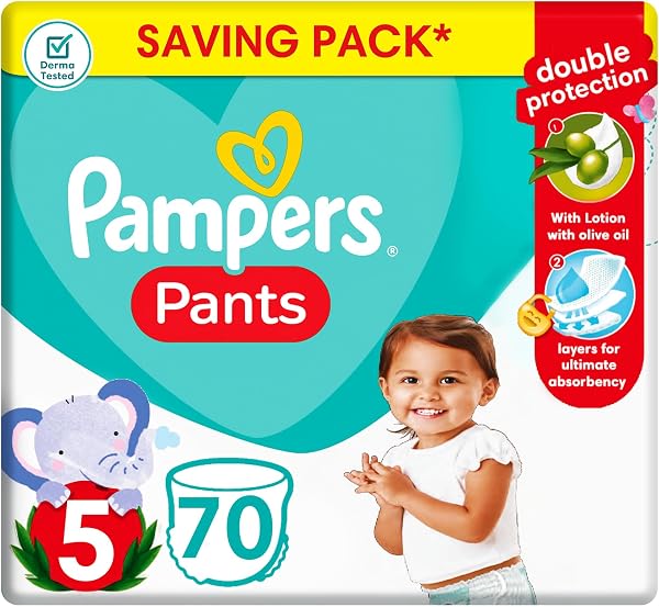 Pampers Baby Dry Pants Diapers, Size 5, 12-18 kg, with Lotion with Olive Oil, 70 Baby Diapers