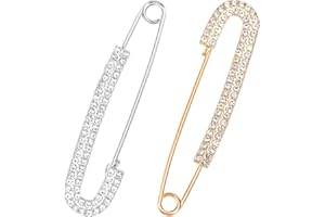 BREMOROU Lot de 2 broche pour encolure - Broches et épingles à nourrice - Strass - Pour pull - Pince à col - Pour robe femme - Pantalon - Jupe, 3× 0.7 inches, Métal, Pas de gemme