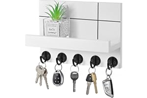 Jemyxhw Portachiavi da Parete, Portachiavi da Muro, Appendiabiti da Parete con Mensola, con 5 Ganci per Chiavi, per Ingresso, Cucina, Ufficio, Soggiorno (Bianco)