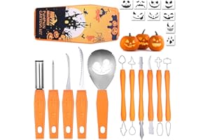 COSMETI Halloween Pumpkin Carving Kit, 11 Pcs Professional Pumpkin Carving Tools Set + 10Pcs Carving Templates Stencils and Storage Case, Stainless Steel Halloween Decoration for Teen Kids Adults & Beginner