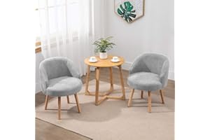 QIHANG-UK Linen Fabric Tub Chairs Set of 2, Lounge Armchair for Small Spaces, Bucket Armchairs for Living Room Cafe, Sofa Side Occasional Chair, Small Bedroom Chairs (Grey)