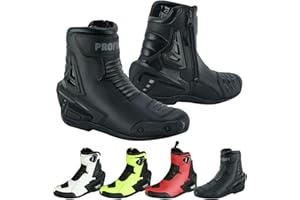 PROFIRST Genuine Leather Motorbike Armoured Boots Motorcycle Short Ankle Protection Boot Shoes Anti Slip Racing Sports CE Approved