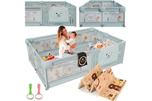 DeFieltro Parque Infantil Bebe 120x180 cm EXTRAFUERTE - Corral para Bebe Plegable FÁCIL Montaje- Corralito Bebe Acolchado y Zona de Juegos - Cuna Parque Bebe Grande Colchon +2 Agarraderas