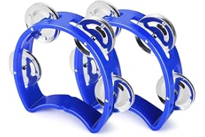 Flexzion Tamburin Hand Bell Percussion Musikinstrumente (Blau, 2 Stück), Kunststoff Musikinstrument Halbmond Mini D Handheld Shaker, Jingle Bells