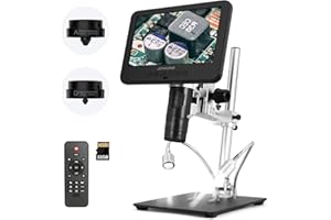 JOYALENS JL246M 3 Lenses LCD Soldering Digital Microscope High Working Distance Metal Stand Vertical Horizontal Adjust, 1080P Coin Microscope for Coin Stone Collect, Biological Microscope, 32G Card