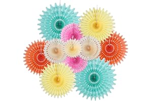 SUNBEAUTY Pack of 11 Peach Pink Yellow Mint Green Hanging Honeycomb Round Paper Fans for Birthday Baby Shower Bachelorette Anniversary Wedding Photo Booth Backdrop Party Decoration