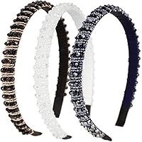 BOOMTOP Glitzer-Haarreifen, 2 Stück, Silber & Champagner, Mit Strass & Perlen, Für Weihnachten & Partys