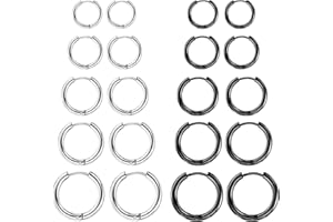 ASH'S CHOICE Boucles a'oreilles en acier homme femme inoxydable, petit ensemble de Boucles d'oreilles créoles noires, boucles d'oreilles à chaîne croisée, piercing oreille (26/46 Pièces)