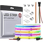 BTF-LIGHTING FCOB SPI RGB Flexible Hohe Dichte COB LED-Streifen WS2811 IC LED Strip 5M 630LEDs/m 14W/M DC24V Weiß PCB IP30 Ch