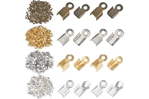 SOFPLATE 1 Box 1200Pcs 4 Colors 3mm Fold Over Cord Ends Crimp End Findings Fold-Over End Caps Terminators Crimps End Tips Iron Leather Jewellery Connector for Jewellery Making Supplies DIY Crafts