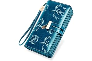 LUROON Ladies Purse RFID Blocking Women Purses Large Capacity Ladies Leather Wallets with 24 Credit Card Slots, Ladies Clutch Long Wallet with Zipper Pocket & Wrist Strap