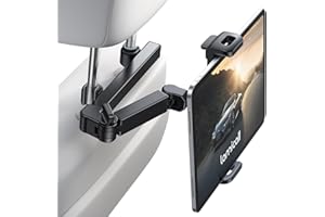 Lamicall Uchwyt na tablet samochodowy, uchwyt na tablet - [dwuosiowe ramię teleskopowe] obrót 360°, uchwyt do iPada, Sumsung Tab, przełącznik, inne telefony komórkowe i urządzenia 4,7-11" - czarny