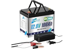 HRBEENERGY 12V 100AH LiFePO4 Batterie, 1280Wh Lithium Akku mit Ladegerät, Stabiler Eingebauter BMS-Schutz, 7000+ Deep Cycle Recharging, Perfekt für Wohnmobil/Solar/Marine/Off-Grid/Trolling Motor
