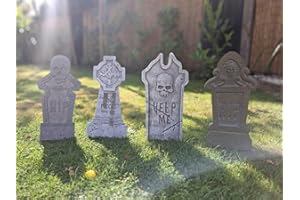 DECSEE Halloween Tombstone Grave Yard Decorations, Set of 4, Grey Props Tombstone Grave Yard Gravestone Prop Yard Dead