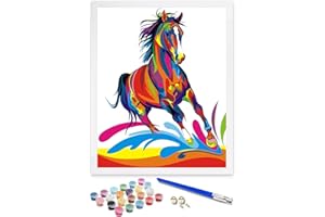 ifymei Dipingere con i Numeri per Bambini e Adulti Principianti, Kit Regalo da Disegno per Bambini e Bambine, Gioco Creativo per Bambini 6+ Anni - 40x50 cm - Senza Cornice - Cavallo Colorati