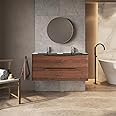 Go Bathrooms Eaton Redwood 1200mm Wall Hung Vanity Unit Inc Grey Glass Basin Sink Vanity Unit Under Sink Bathroom Cabinet Storage Vanity Sink