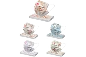 NCQIFEI 50 Pièces Adulte Jetable Protection Faciale 3 Couches Faciale Visage Tissu Impression Non-tissé Bandeaux Femme Confortable Anti-Poussière Respirable écharpe (B2)