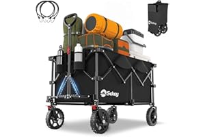 Sekey 200L Folding Festival Trolley with All-Terrain Wheels and Brake, Heavy-Duty Cart Loadable up to 150KG (330LB), Patented Four-Directional Foldable Design, Wagon for Beach Camping Garden, Black