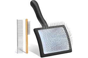 COZYGIFT Dog Slicker Brush for Medium or Long Haired Dogs, Long Pin Slicker Brush for Removes Loose Hair, Tangles and Knots, Best Grooming Tools for Small Animals, Large, Free Pet Comb, Black