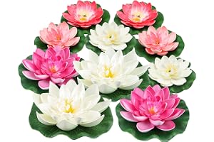 QUOZUO 10 st konstgjorda skum lotusblommor, flytande vattenväxter, konstgjorda näckrosor, vattenlilja växter, lotusblommor för akvarium, terrass, trädgård, pool