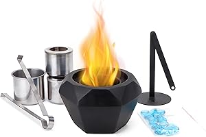 TRIROCKS Diamond Black Concrete Fire Pit Smokeless Fire Bowl With Ambient Colored Stones Portable Tabletop Bioethanol Fireplace for Outdoor Indoor Home Garden Balcony Dining Table