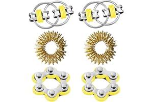 Steemjoey 6 Stück Fidget Toys Set, Six Roller Chain & Key Flippy Chain, Akupressur Ring, Anti Stress Spielzeug für Erwachsene und Kinder (Gelb)