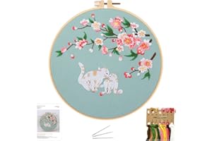 NASHRIO Kit di Ricamo per Adulti, Ricamo a Mano a Punto Croce Include Panno da Ricamo con Motivo Floreale, Cerchio da Ricamo in Plastica, Istruzioni, Fili e Aghi da Ricamo, Kit Artistico per Principianti.