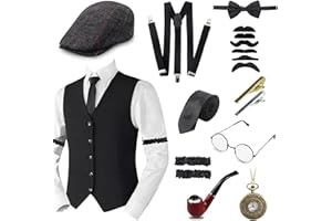IDYLLIC 18PCS 1920s Accessoire Homme Kit,Great Gatsby Gangster Costume des Années 1920,Années 1920 Hommes Déguisements Accessoires,Vintage Flapper Accessoires de Vêtements,Cosplay de Carnaval d'Halloween
