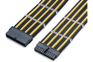 Shakmods 24 Pin ATX Motherboard Sleeved Extension Cable 30cm + 2 Cable Combs (Black & Gold)