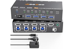 AOOCOO Switch KVM HDMI 8K@60Hz/4K@144Hz, HDMI KVM Switch per 4 computer che condividono 1 monitor e 4 dispositivi USB 3.0, supporta EDID, telecomando via cavo e cavo USB inclusi
