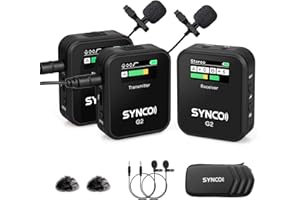 SYNCO Bezprzewodowy mikrofon Lavalier, G2 A2 Mikrofony dwuprzewodowy klips 2.4Ghz transmisja 100m do kamery Reflex Smartphone Radio-Mikrofon-Lavalier-Wireless-Professional
