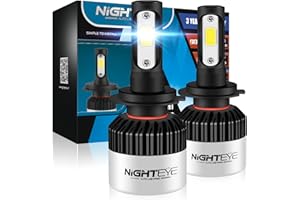 NIGHTEYE AUTO LIGHTING Nighteye H7 Led Headlight Bulbs, 350% Extremely Bright H7 Led Bulb 9000LM 72W, Car H7 Led Headlight Conversion Kit, 6500K Cool White Replacement H7 Headlight Bulb (2 PCS)