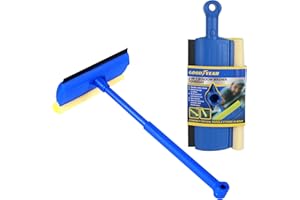 Goodyear 2 In 1 Window Squeegee Flexible Rubber Blade| Netted Sponge Scrubber| Multi-purpose And Easy To Use| Non - Scratch| Ideal For Cleaning Windows And Windscreens| Compact Design, Easy Storage