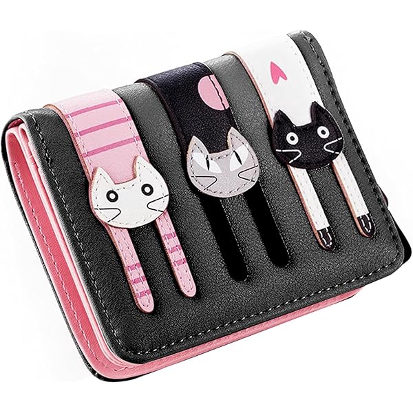 Schattige Kat Portemonnee, Decoratieve Kleine Portemonnee, lang Rits Mini Portemonnee, leer Materiaal, Schattige Kat Portemonnee Geschenken voor Meisjes en Vrouwen (Abrikoos