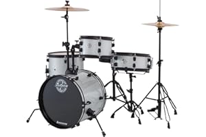 Ludwig Pocket Kit by Questlove | All-in-One Drum Set for Beginners | Includes 4 Drums, Hi-Hats, Crash/Ride Cymbal, Pedals, Throne & Sticks | White Sparkle Finish (LC178X029)