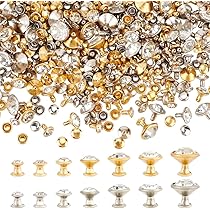Strass klinknagels 8 mm, snelklinknagels, doe-het-zelf, kleurrijk, 9 kleuren, 180 stuks klinknagels van helder messing, voor doe-het-zelf, leer, handwerk, kleding, decoratietassen