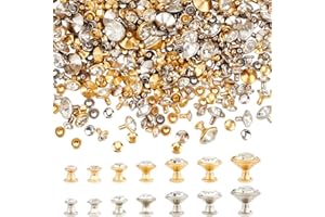 FINGERINSPIRE 280 Ensembles 7 Tailles Rivets Strass Transparents (5~11mm) Rivets Cristal Platine et Or Métal Double Cap Strass Stud Rivets Goujons pour Cuir Vêtements Arts Artisanat Décor