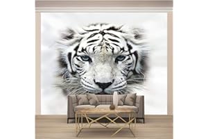 Msrahves papier peint 3d trompe l'oeil Blanc animal tigre Décoration Murale XXL Poster Tableaux Muraux Photo Trompe l'oeil Panorama Effet Salon Appartement d'art Papier Peint Murales
