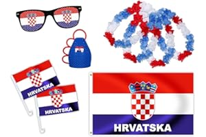 ALSINO PROMOTION: Kit XXL supporter Croatie (FP-11) Vatreni Les Flamboyants L'équipe au damier Ensemble de 9 accessoires: 2 x drapeau pour voiture ,1 x grand drapeau , 1 x Lunettes à grille à trous, 1 x Caxirola, 4 colliers croatia évenement sportif coupe du monde fête national football soirée spéctacle manifestation